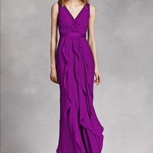 V-Neck Dress with Satin Belt WHITE BY VERA WANG